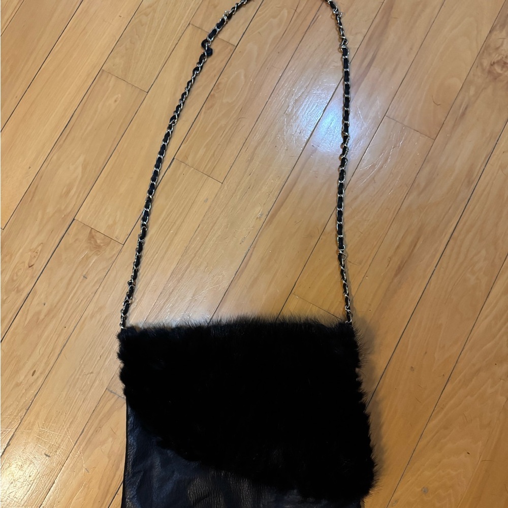 Upcycled Real Fur & Leather Crossbody Bag Chain Strap Handmade One of a Kind